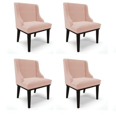 Imagem de Kit 04 Cadeiras De Jantar Liz Veludo Rosê Base Fixa Madeira Preto D03 - D'rossi