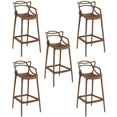 Imagem de Kit 5 Banqueta Alta Allegra Com Encosto Design Cozinha/bancada - Marrom