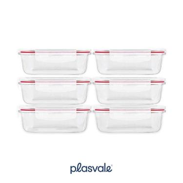 Imagem de Kit 06 Potes Vidro 370Ml Hermético Marmita Forno Micro-Ondas