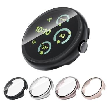 Imagem de Pacote com 4 capas com vidro temperado para Google Pixel Watch 3 2 1 protetor de tela de 41 mm mulheres e homens, capa rígida de proteção geral resistente a arranhões para Google Pixel Watch 3/2/1