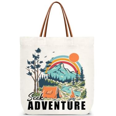 Imagem de ZEDEV Sacola Seek Adventure, bolsa de ombro reutilizável de lona para acampamento, viagem, trabalho, compras, academia, bolsa de aniversário, presente para mulheres e homens, amigos de campista -08