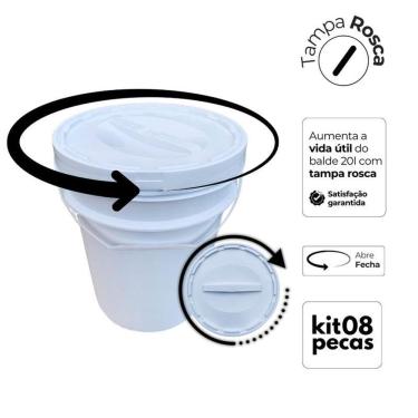 Imagem de Nastripack Balde 20 Litros Com Tampa Rosca - Kit 8 Pçs