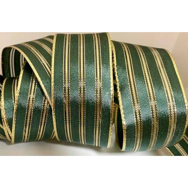 Imagem de Fita listrada de poliéster verde e dourada metálica - 3,8 cm de largura, 10 jardas - Ótimo para todos os laços de férias, lembrancinhas de noiva, embrulho de presente e todos os fins de artesanato