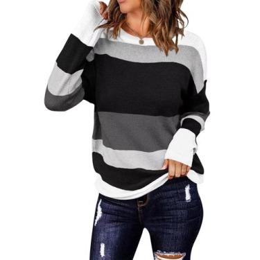 Imagem de Suéter QACOHU, outono de 2024, listrado, colorido, gola redonda, femin