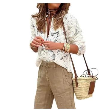 Imagem de Blusa Brewee feminina de verão 2024 com renda oca e decote em V