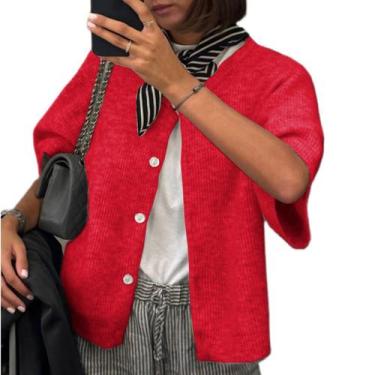 Imagem de Suéter feminino Muineobuka de malha com botão e manga curta