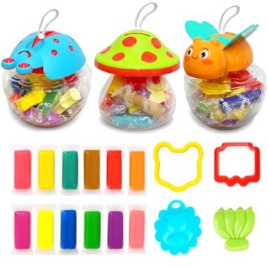 Imagem de Kit 3 Baldes de Massinhas 2 em 1 Decorados que Vira Cofrinho com 36 Massinhas