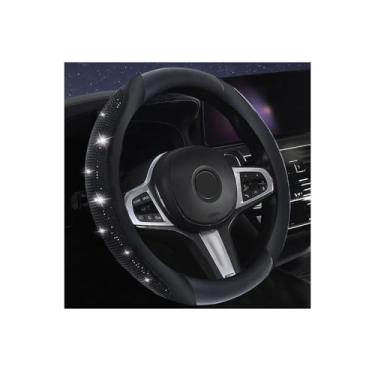 Imagem de Muamos Capa de volante de couro brilhante, strass de cristal de diamante, protetor de volante brilhante para mulheres, meninas, macio, respirável, antiderrapante, ajuste universal, acessórios de carro