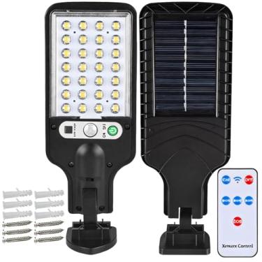 Imagem de Luminária de rua LED solar de 2 peças, lâmpada de parede com sensor de movimento à prova d'água, 108 contas de espiga, bateria de alta capacidade com controle remoto