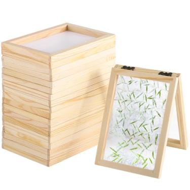 Imagem de 10 peças de telas de papel DIY, decks de madeira para artesanato, conjunto de molduras para fabricação de papel artesanal, ideal para projetos de arte, 18 x 12 x 2 cm
