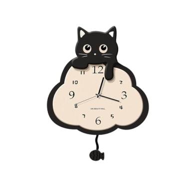 Imagem de Fenteer Relógio de parede de gato, relógio de pêndulo decorativo, de parede silencioso e fofo para pendurar, enfeite para quarto infantil, decoração de casa.