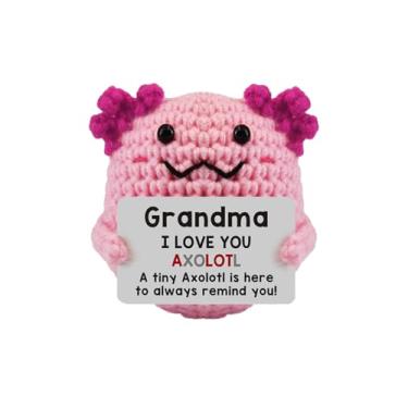 Imagem de Adorável Axolote Crocheted à mão – Acompanhante de apoio emocional positivo de 7,5 cm com cartão motivacional, decoração de mesa divertida para escritório/casa, presente para amigos/colegas
