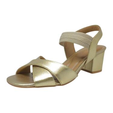 Imagem de Sandália Feminina Salto Bloco Médio Conforto Couro Usaflex