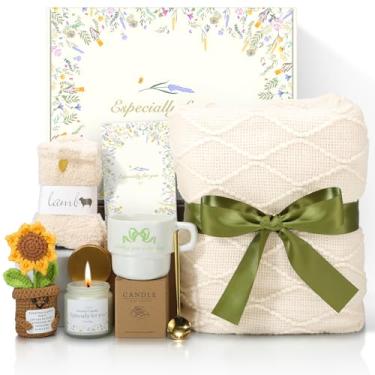 Imagem de AmeLeis Pacote de aniversário para mulheres, caixa de autocuidado, pacote Get Well e conjunto de presentes de caneca para ela, mãe, irmã e melhor amiga (verde branco)