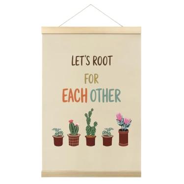 Imagem de Decoração de tela para sala de aula, Let's Root for Each Other Positive Affirmations Wall Art Hanger Frame, Greenery Plant Nature Education Wall Art Hanging Flâmula
