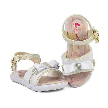 Imagem de Sandália Branca Menina Infantil Laço Confortável Brilho Mz Shoes, 26/2