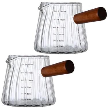 Imagem de Pacote com 2 copos medidores de vidro com alças de madeira, capacidade de 180 ml, copos de café expresso para amantes de café