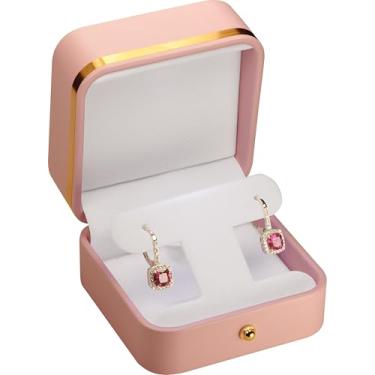 Imagem de Caixa de presente estilo T para brincos pendurados e argolas, material de couro PU de luxo, vários usos, colar, brincos, caixa de armazenamento para mulheres e homens (1, rosa)