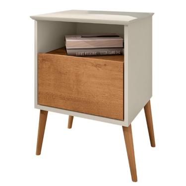 Imagem de Mesa De Cabeceira 1 Gaveta 45 Cm Cancun Bechara Off White Naturalle