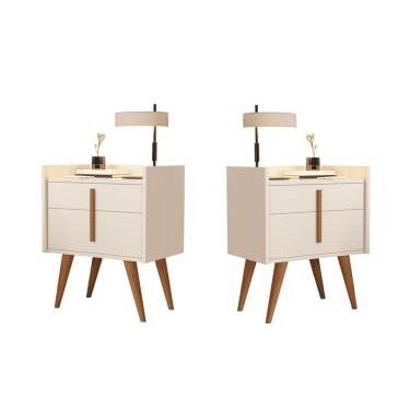 Imagem de Kit 2 Mesas de Cabeceira Denise 1 Gaveta 1 Porta Pés Palito Off White - Comprar Moveis em Casa