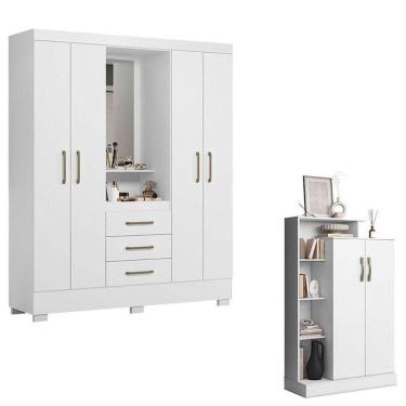Imagem de Guarda Roupa Solteiro Paris 2045150 E Armário Multiuso Florença 2000199 Branco - Aramóveis