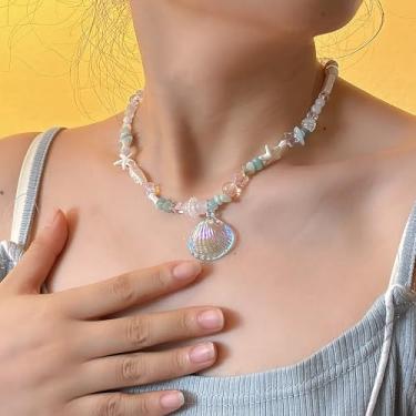 Imagem de Colares de concha colorida para mulheres, colar gargantilha de concha irregular colorida feita à mão, joias de praia, presentes