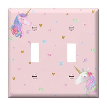 Imagem de Placas decorativas para interruptores de luz, capas de interruptor duplo de unicórnio, placa de parede para interruptores elétricos roxos, decoração de unicórnio para quarto de meninas, 2 turmas