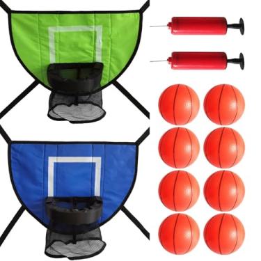 Imagem de 2 cestas de basquete de trampolim, conjunto completo com 8 bolas, 2 bombas de ar, anexáveis a trampolins padrão