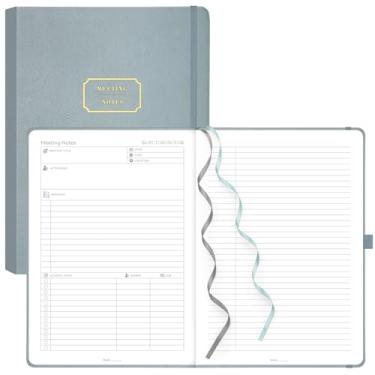 Imagem de EMSHOI Caderno de reuniões para trabalho com itens de ação – 240 páginas A4 grande planejador de projetos agenda agenda caderno de trabalho para mulheres homens escritório negócios, capa dura de couro