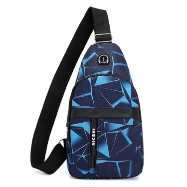 Imagem de Mochila de ombro, bolsa mensageiro, ajustável, portátil, masculina, caminhada, esportes, Camada única azul, Camada única azul