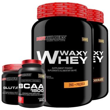 Imagem de KIT - 2x Whey Protein Waxy Whey 2kg + Glutamina 300g + BCAA 1800 120 Cápsulas - Bodybuilders-Unissex