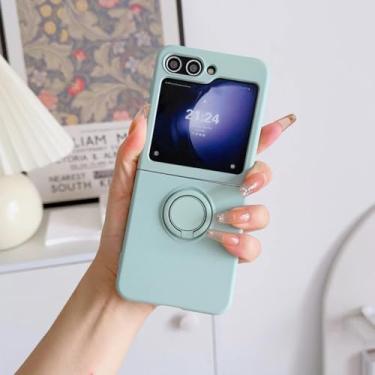 Imagem de Capa de silicone líquido com suporte em formato de anel, cor de doce, para Samsung Galaxy Z Flip 7 6 5 4 3, capa dobrável e estilosa (para Galaxy Z Flip3 5G/ciano)