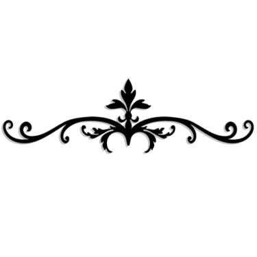 Imagem de Vineland Arte decorativa de parede de metal, design flor-de-lis preto, 35 x 8 cm, acabamento de moldura de porta resistente à água, montagem fácil, estilo minimalista para entrada de casa