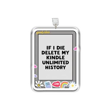 Imagem de MEIYSTICK Pingente de plugue de poeira If I Die Delete My Kindle Unlimited History, pingente Kindle, pingentes de plugue de pó de acrílico tipo C ou relâmpago, pingentes de acessórios Kindle