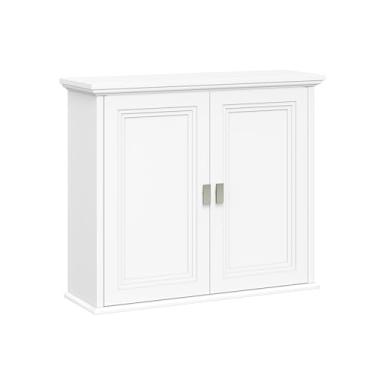 Imagem de RiverRidge Genebra Armário de armazenamento de medicamentos de parede de duas portas sobre o vaso sanitário com portas elevadas de várias camadas, dobradiças de fechamento suave e prateleiras