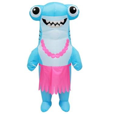 Imagem de Fantasia inflável de tubarão para adultos – Roupa engraçada de cabeça de martelo para Halloween, cosplay e festa