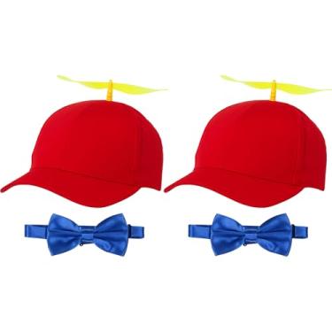Imagem de Sintege 2 peças de chapéu de hélice adulto helicóptero boné de beisebol engraçado chapéu de palhaço 2 peças gravata borboleta de cetim pré-amarrada ajustável, 3 cores, tamanho �nico