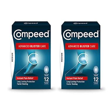 Imagem de Compeed Almofadas de cuidados com bolhas avançadas, 12 unidades de pastilhas médias (pacote com 2), remendos de bolha no calcanhar, bolha no pé, prevenção de bolhas e ajuda no tratamento, curativos impermeáveis de hidrocoloide, embalagem pode variar