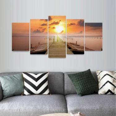 Imagem de Quadro Para Sala Paisagem Pôr Do Sol Pier De Madeira Mosaico - Descola