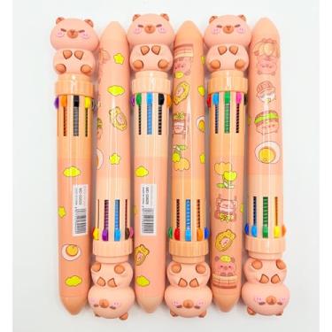 Imagem de Linda caneta esferográfica Capybara multicolorida de 0,7 mm, 10 em 1, retráteis, ponta fina para escritório, escola, estudantes, crianças, presentes (pacote com 6)