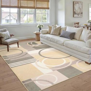 Imagem de Petmolico Tapetes laváveis - 1,5 x 18 m, estilo geométrico, tapetes antiderrapantes para sala de estar, quarto, sala de jantar, cozinha, quarto de crianças [bege, 1,5 x 18 m]