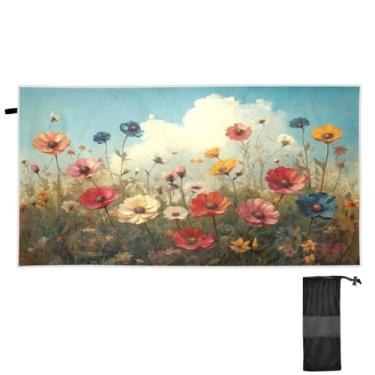 Imagem de ATTX Toalha de praia com pintura a óleo de flores silvestres 79 x 188 cm - Cobertor de microfibra leve de secagem rápida e resistente à areia para piscina, ioga, academia e viagens | Esportes de banho