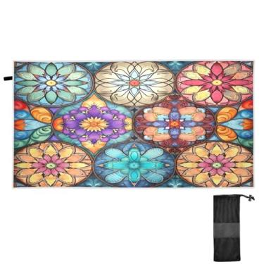 Imagem de ATTX Toalha de praia de azulejo têxtil oriental colorida 76 x 152 cm - Cobertor de microfibra leve de secagem rápida e resistente à areia para piscina, ioga, academia e viagens | Esportes de banho de