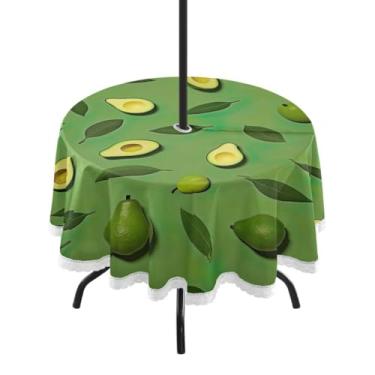 Imagem de ATTX Toalha de mesa redonda pequena com fatias de abacate ao ar livre – 152 cm, impermeável, à prova de derramamento, uso interno/externo, com orifício para guarda-chuva com zíper para acampamento