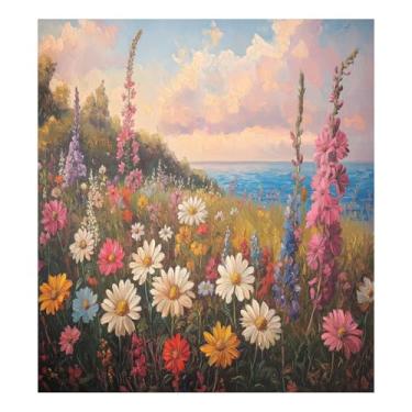 Imagem de Blueangle Capa de ímã de máquina de lavar louça para pintura de margaridas, decoração da capa frontal da máquina de lavar louça, adesivos de eletrodomésticos, adesivos de eletrodomésticos, 58 cm C x