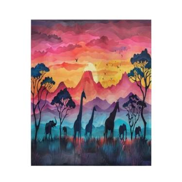 Imagem de Blueangle Cobertor de pôr do sol africano super macio e quente, 127 x 152 cm, leve para todas as estações, cobertor aconchegante para cama, sofá, sofá, fácil de cuidar (161)