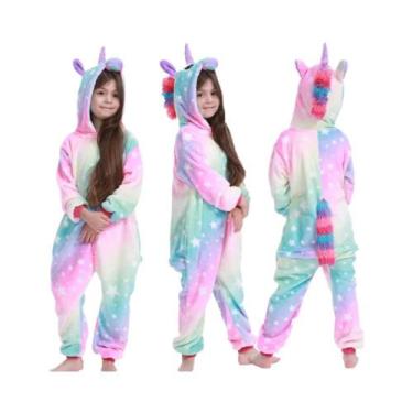 Imagem de Pijamas De Inverno Para Meninas, Macacão De Pelúcia Com Capuz De Unicó