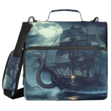 Imagem de Blueangle Pasta de 3 anéis com zíper para navio pirata, capacidade para 500 folhas, com alça de ombro e alça (376)