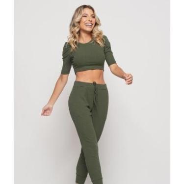 Imagem de Calça Jogger Salvatore Fashion Comfy Malha Canelada Feminina-Feminino