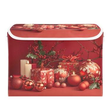 Imagem de SEHANY Cestas vermelhas de armazenamento de presentes de Natal com tampas, organizador de caixas de armazenamento de tecido para armário de roupas, cobertor de escritório, berçário, 42 x 32 x 30 cm